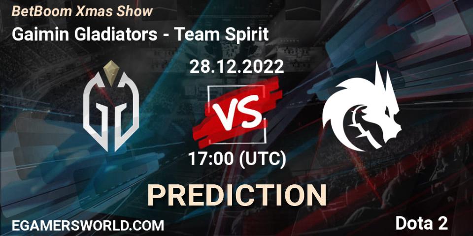 Prognose für das Spiel Gaimin Gladiators VS Team Spirit. 28.12.2022 at 17:28. Dota 2 - BetBoom Xmas Show