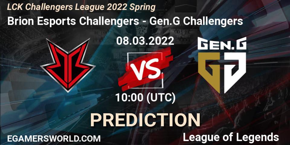 Prognose für das Spiel Brion Esports Challengers VS Gen.G Challengers. 08.03.2022 at 10:00. LoL - LCK Challengers League 2022 Spring