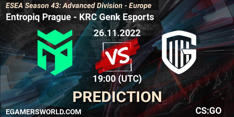 Prognose für das Spiel Entropiq Prague VS KRC Genk Esports. 26.11.22. CS2 (CS:GO) - ESEA Season 43: Advanced Division - Europe