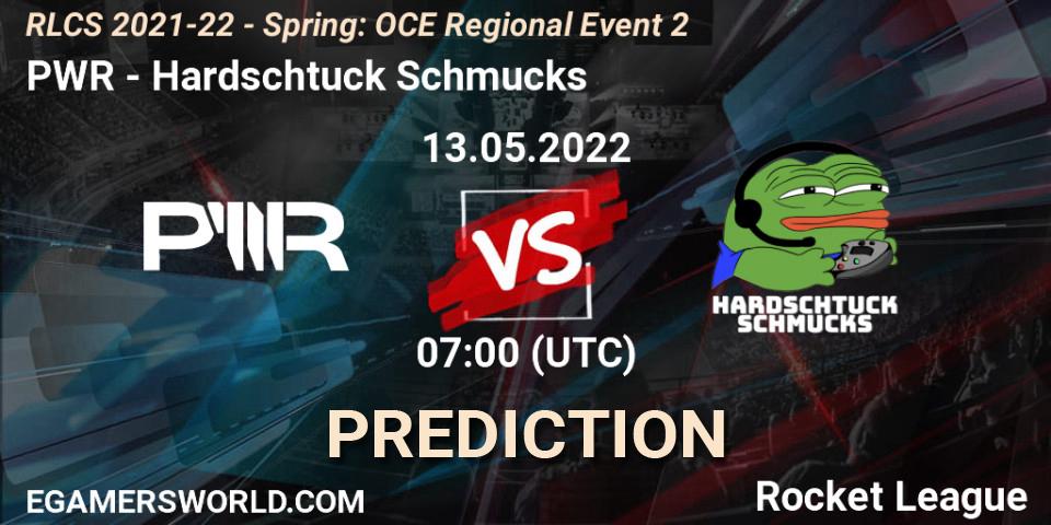 Prognose für das Spiel PWR VS Hardschtuck Schmucks. 13.05.2022 at 07:00. Rocket League - RLCS 2021-22 - Spring: OCE Regional Event 2