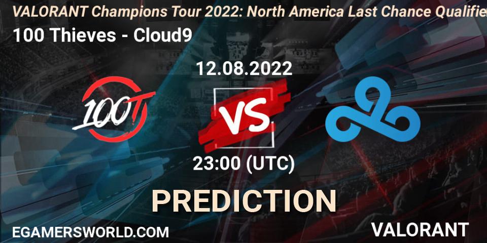 Prognose für das Spiel 100 Thieves VS Cloud9. 12.08.22. VALORANT - VCT 2022: North America Last Chance Qualifier
