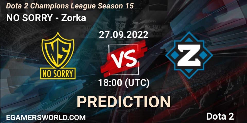 Prognose für das Spiel NO SORRY VS Zorka. 27.09.22. Dota 2 - Dota 2 Champions League Season 15