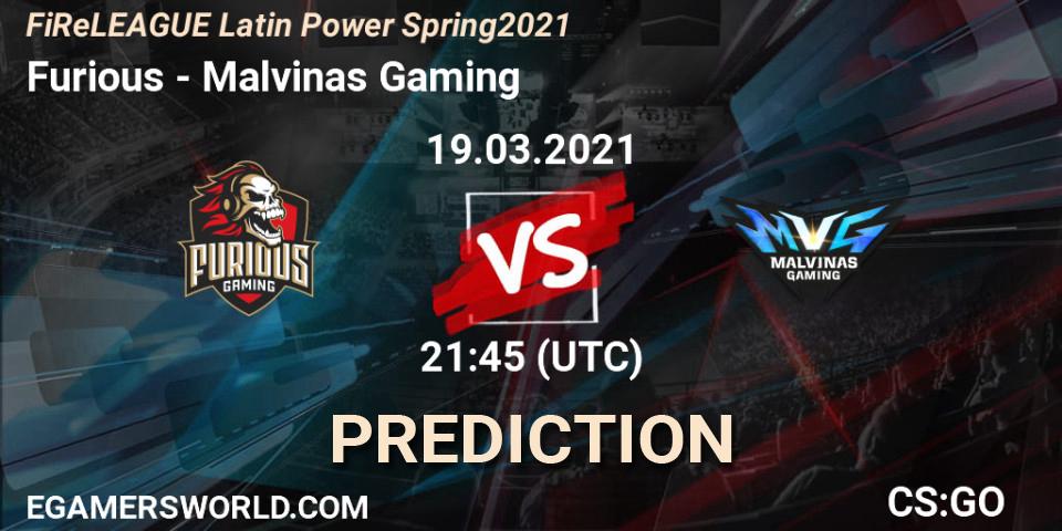 Prognose für das Spiel Furious VS Malvinas Gaming. 19.03.21. CS2 (CS:GO) - FiReLEAGUE Latin Power Spring 2021 - BLAST Premier Qualifier