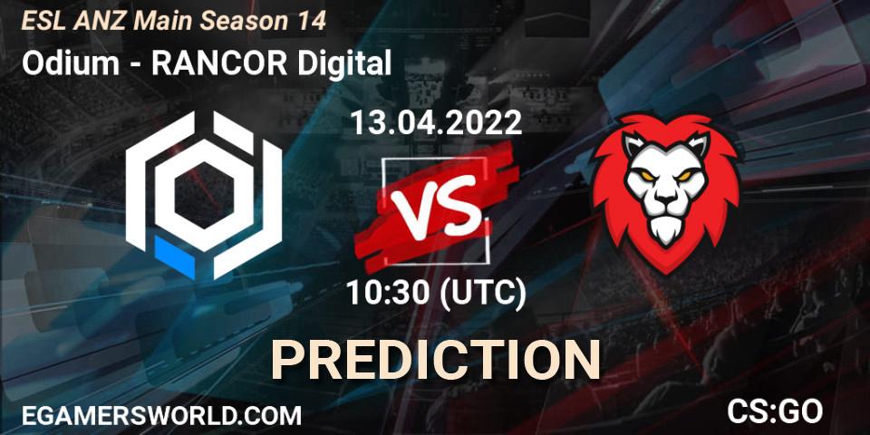 Prognose für das Spiel Odium VS RANCOR Digital. 13.04.22. CS2 (CS:GO) - ESL ANZ Main Season 14