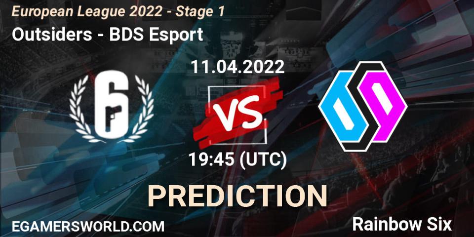 Prognose für das Spiel Outsiders VS BDS Esport. 11.04.2022 at 19:45. Rainbow Six - European League 2022 - Stage 1