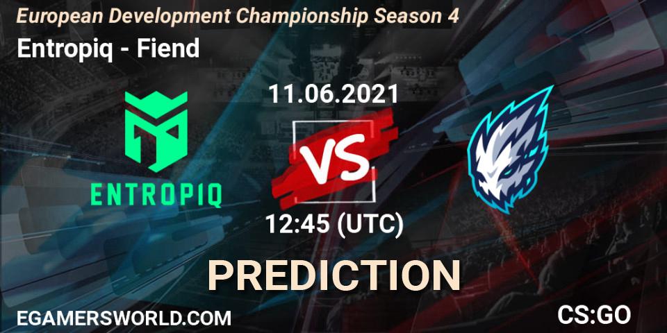 Prognose für das Spiel Entropiq VS Fiend. 11.06.2021 at 12:45. Counter-Strike (CS2) - European Development Championship Season 4