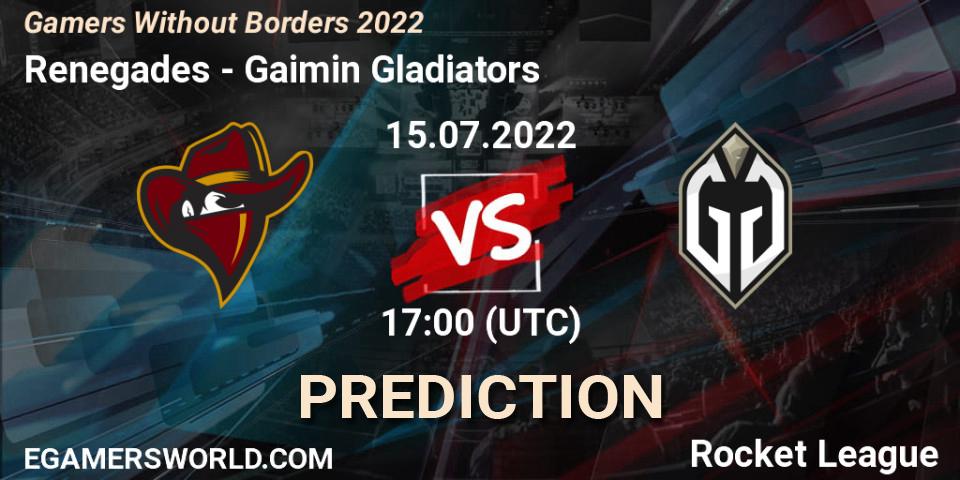 Prognose für das Spiel Renegades VS Gaimin Gladiators. 15.07.22. Rocket League - Gamers Without Borders 2022