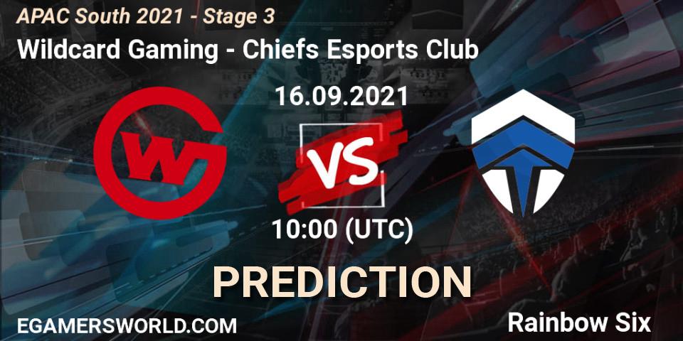 Prognose für das Spiel Wildcard Gaming VS Chiefs Esports Club. 16.09.2021 at 10:30. Rainbow Six - APAC South 2021 - Stage 3