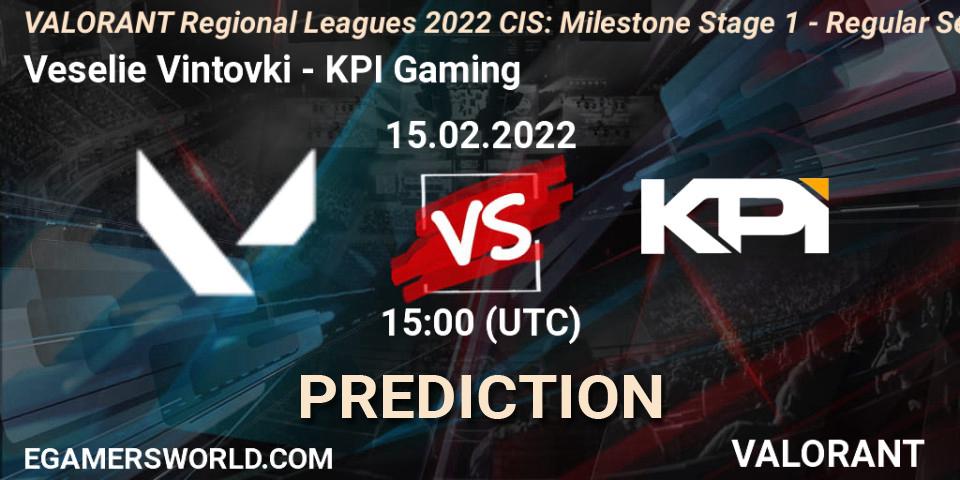 Prognose für das Spiel Veselie Vintovki VS KPI Gaming. 15.02.2022 at 15:00. VALORANT - VALORANT Regional Leagues 2022 CIS: Milestone Stage 1 - Regular Season