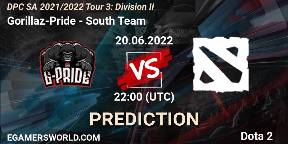 Prognose für das Spiel Gorillaz-Pride VS South Team. 20.06.2022 at 22:02. Dota 2 - DPC SA 2021/2022 Tour 3: Division II