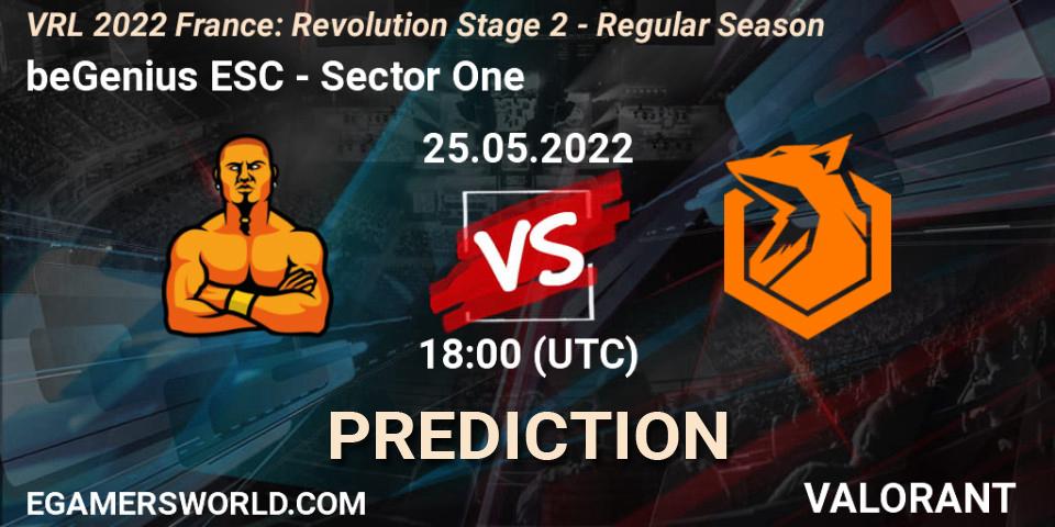 Prognose für das Spiel beGenius ESC VS Sector One. 25.05.2022 at 18:25. VALORANT - VRL 2022 France: Revolution Stage 2 - Regular Season