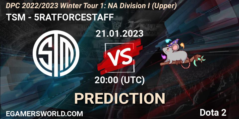 Prognose für das Spiel TSM VS 5RATFORCESTAFF. 21.01.2023 at 19:59. Dota 2 - DPC 2022/2023 Winter Tour 1: NA Division I (Upper)