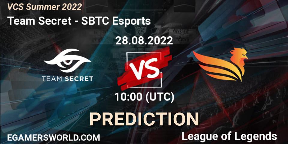 Prognose für das Spiel Team Secret VS SBTC Esports. 28.08.2022 at 10:00. LoL - VCS Summer 2022