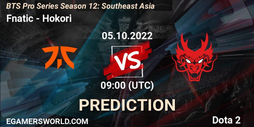 Prognose für das Spiel Fnatic VS Hokori. 05.10.22. Dota 2 - BTS Pro Series Season 12: Southeast Asia