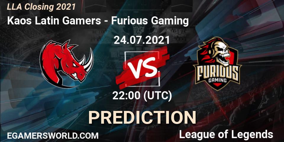 Prognose für das Spiel Kaos Latin Gamers VS Furious Gaming. 24.07.21. LoL - LLA Closing 2021