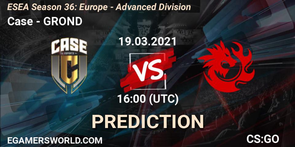 Prognose für das Spiel Case VS GROND. 19.03.2021 at 16:00. Counter-Strike (CS2) - ESEA Season 36: Europe - Advanced Division