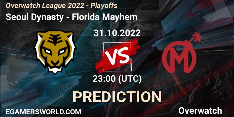 Prognose für das Spiel Seoul Dynasty VS Florida Mayhem. 31.10.22. Overwatch - Overwatch League 2022 - Playoffs