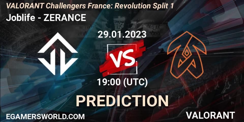 Prognose für das Spiel Joblife VS ZERANCE. 29.01.23. VALORANT - VALORANT Challengers 2023 France: Revolution Split 1