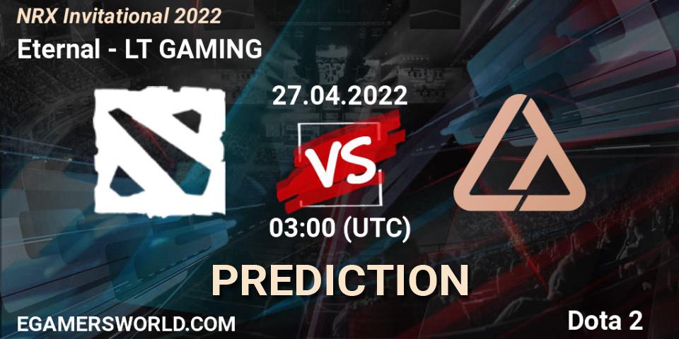 Prognose für das Spiel Eternal VS LT GAMING. 27.04.2022 at 03:09. Dota 2 - NRX Invitational 2022