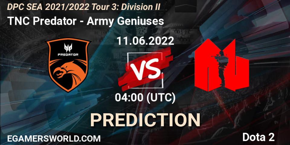 Prognose für das Spiel TNC Predator VS Army Geniuses. 11.06.2022 at 04:03. Dota 2 - DPC SEA 2021/2022 Tour 3: Division II