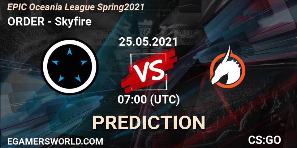 Prognose für das Spiel ORDER VS Skyfire. 25.05.21. CS2 (CS:GO) - EPIC Oceania League Spring 2021