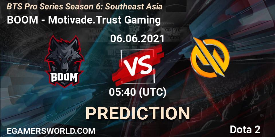 Prognose für das Spiel BOOM VS Motivade.Trust Gaming. 06.06.2021 at 05:33. Dota 2 - BTS Pro Series Season 6: Southeast Asia