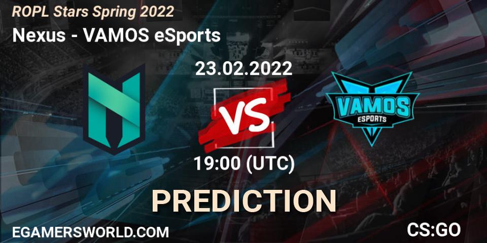 Prognose für das Spiel Nexus VS VAMOS eSports. 23.02.2022 at 19:00. Counter-Strike (CS2) - ROPL Stars Spring 2022