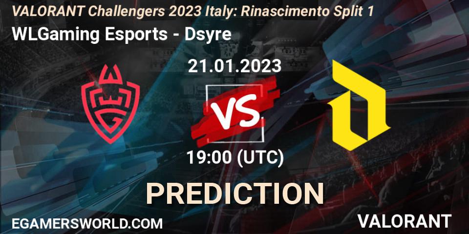Prognose für das Spiel WLGaming Esports VS Dsyre. 21.01.2023 at 19:00. VALORANT - VALORANT Challengers 2023 Italy: Rinascimento Split 1