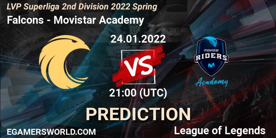Prognose für das Spiel Falcons VS Movistar Academy. 25.01.2022 at 18:00. LoL - LVP Superliga 2nd Division 2022 Spring