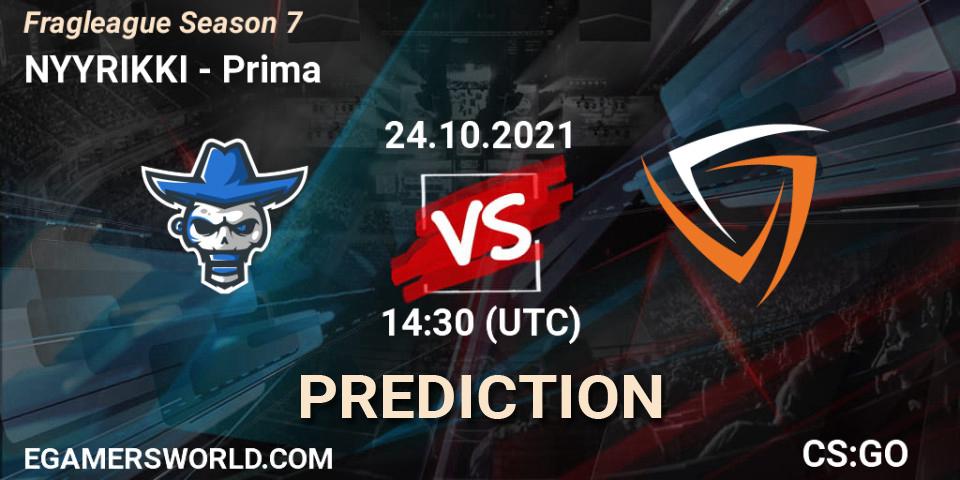 Prognose für das Spiel NYYRIKKI VS Prima. 24.10.21. CS2 (CS:GO) - Fragleague Season 7