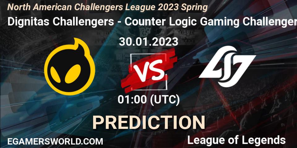 Prognose für das Spiel Dignitas Challengers VS Counter Logic Gaming Challengers. 30.01.23. LoL - NACL 2023 Spring - Group Stage
