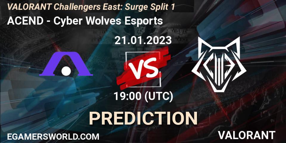 Prognose für das Spiel ACEND VS Cyber Wolves Esports. 21.01.2023 at 19:30. VALORANT - VALORANT Challengers 2023 East: Surge Split 1