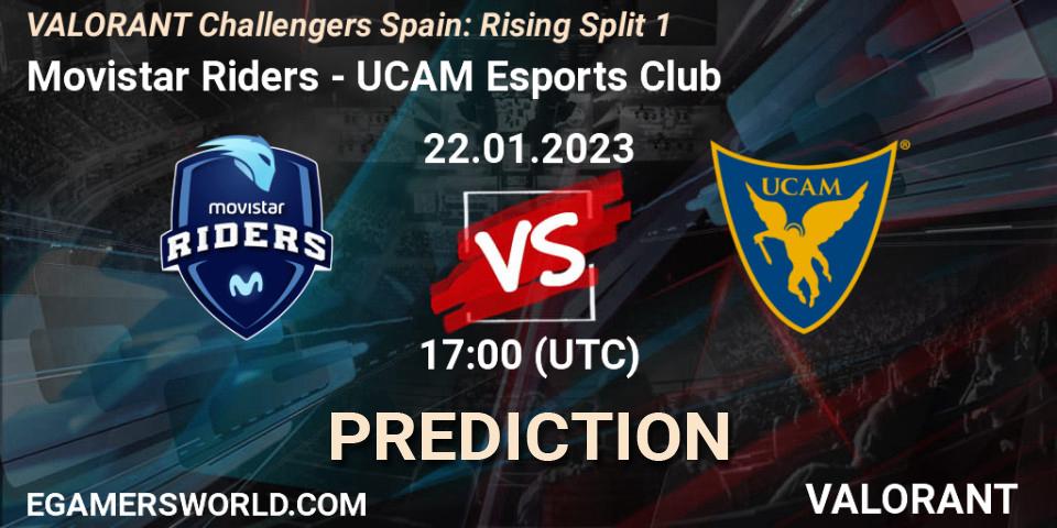 Prognose für das Spiel Movistar Riders VS UCAM Esports Club. 22.01.2023 at 17:15. VALORANT - VALORANT Challengers 2023 Spain: Rising Split 1