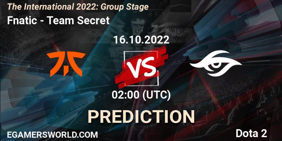 Prognose für das Spiel Fnatic VS Team Secret. 16.10.22. Dota 2 - The International 2022: Group Stage