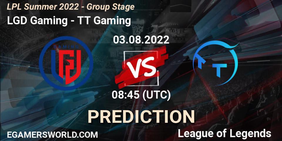 Prognose für das Spiel LGD Gaming VS TT Gaming. 03.08.22. LoL - LPL Summer 2022 - Group Stage