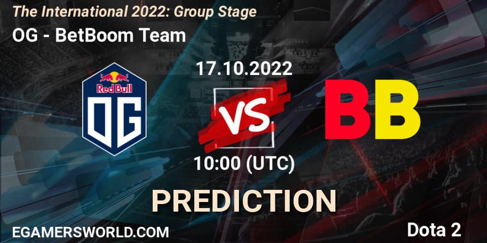Prognose für das Spiel OG VS BetBoom Team. 17.10.2022 at 12:01. Dota 2 - The International 2022: Group Stage