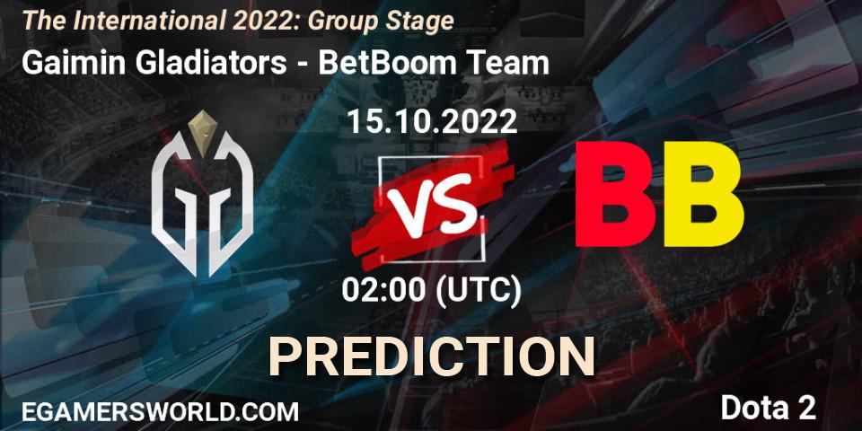 Prognose für das Spiel Gaimin Gladiators VS BetBoom Team. 15.10.2022 at 02:30. Dota 2 - The International 2022: Group Stage