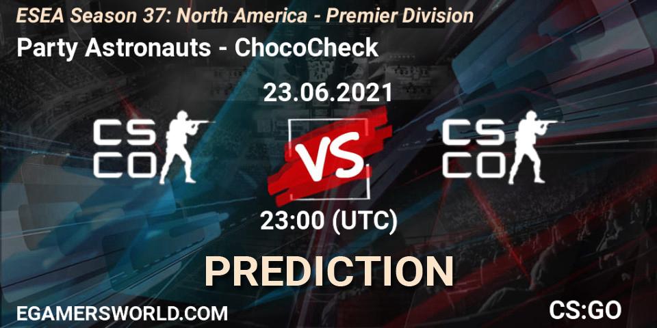 Prognose für das Spiel Party Astronauts VS ChocoCheck. 23.06.2021 at 23:00. Counter-Strike (CS2) - ESEA Season 37: North America - Premier Division