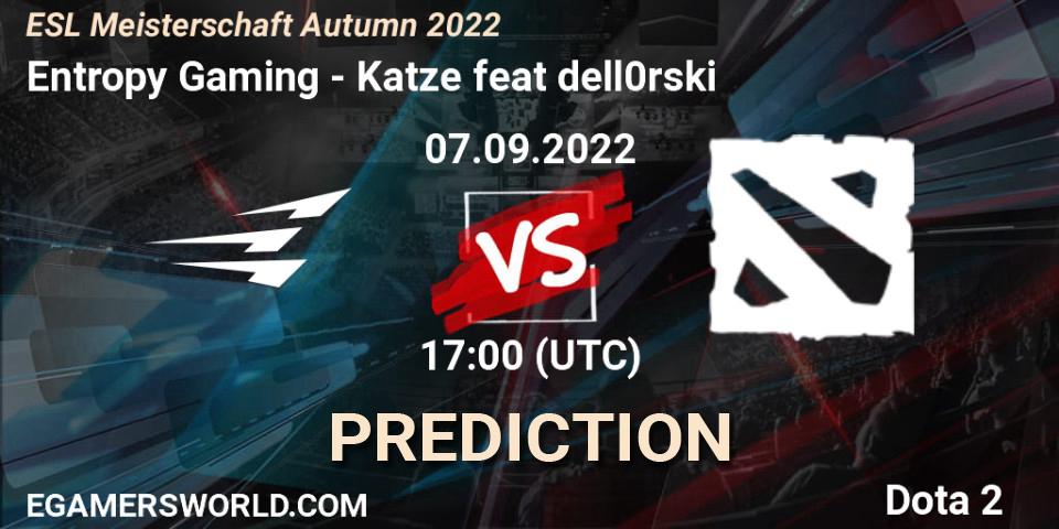 Prognose für das Spiel Entropy Gaming VS Katze feat dell0rski. 07.09.2022 at 17:03. Dota 2 - ESL Meisterschaft Autumn 2022