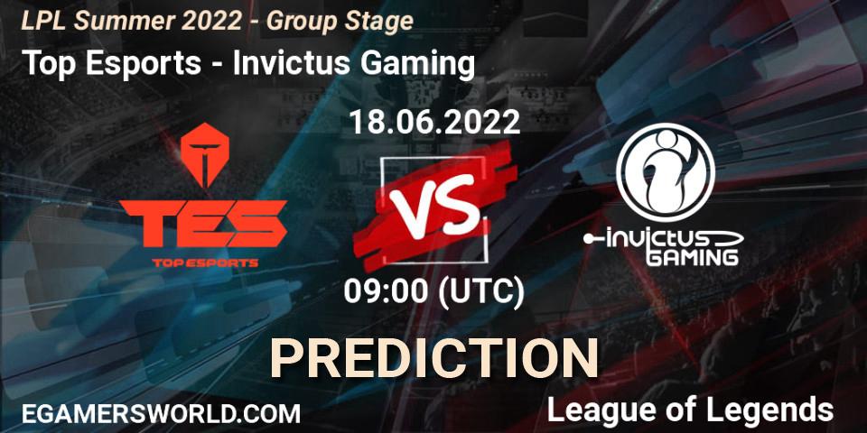 Prognose für das Spiel Top Esports VS Invictus Gaming. 18.06.22. LoL - LPL Summer 2022 - Group Stage