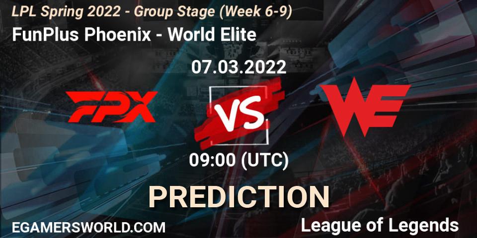 Prognose für das Spiel FunPlus Phoenix VS World Elite. 07.03.22. LoL - LPL Spring 2022 - Group Stage (Week 6-9)