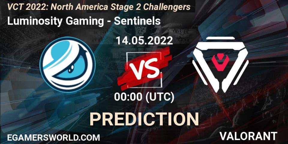 Prognose für das Spiel Luminosity Gaming VS Sentinels. 13.05.2022 at 22:30. VALORANT - VCT 2022: North America Stage 2 Challengers