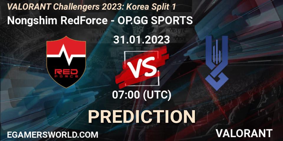 Prognose für das Spiel Nongshim RedForce VS OP.GG SPORTS. 31.01.23. VALORANT - VALORANT Challengers 2023: Korea Split 1