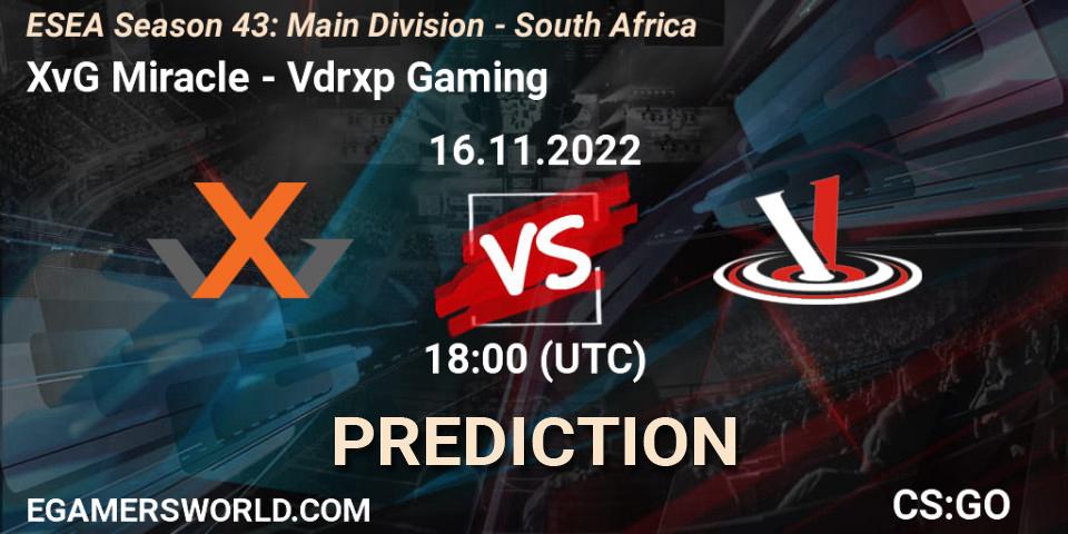 Prognose für das Spiel XvG Miracle VS Vdrxp Gaming. 16.11.22. CS2 (CS:GO) - ESEA Season 43: Main Division - South Africa