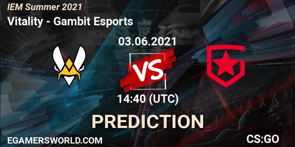 Prognose für das Spiel Vitality VS Gambit Esports. 03.06.21. CS2 (CS:GO) - IEM Summer 2021