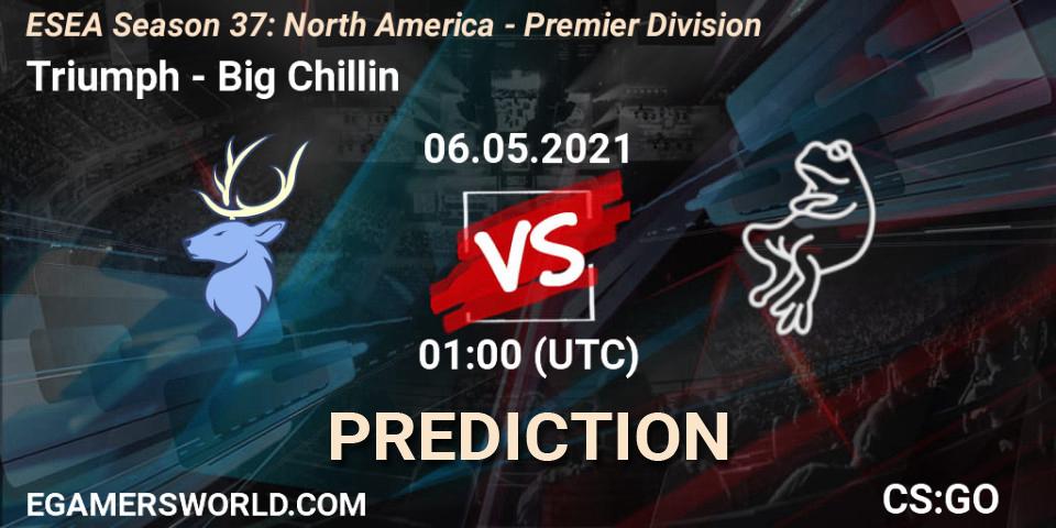 Prognose für das Spiel Triumph VS Big Chillin. 06.05.2021 at 01:00. Counter-Strike (CS2) - ESEA Season 37: North America - Premier Division