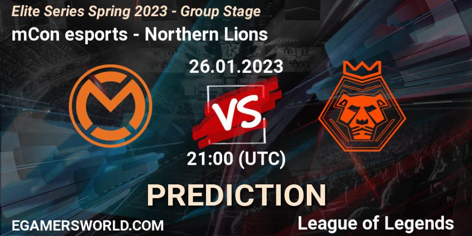 Prognose für das Spiel mCon esports VS Northern Lions. 26.01.2023 at 21:00. LoL - Elite Series Spring 2023 - Group Stage