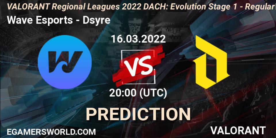 Prognose für das Spiel Wave Esports VS Dsyre. 16.03.2022 at 20:00. VALORANT - VALORANT Regional Leagues 2022 DACH: Evolution Stage 1 - Regular Season