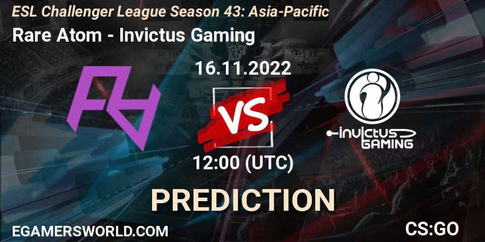 Prognose für das Spiel Rare Atom VS Invictus Gaming. 16.11.22. CS2 (CS:GO) - ESL Challenger League Season 43: Asia-Pacific