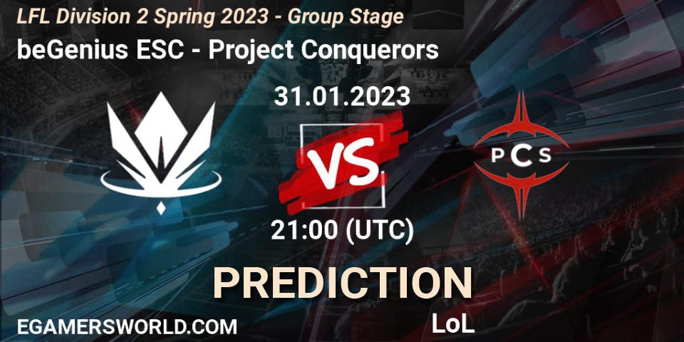 Prognose für das Spiel beGenius ESC VS Project Conquerors. 31.01.23. LoL - LFL Division 2 Spring 2023 - Group Stage